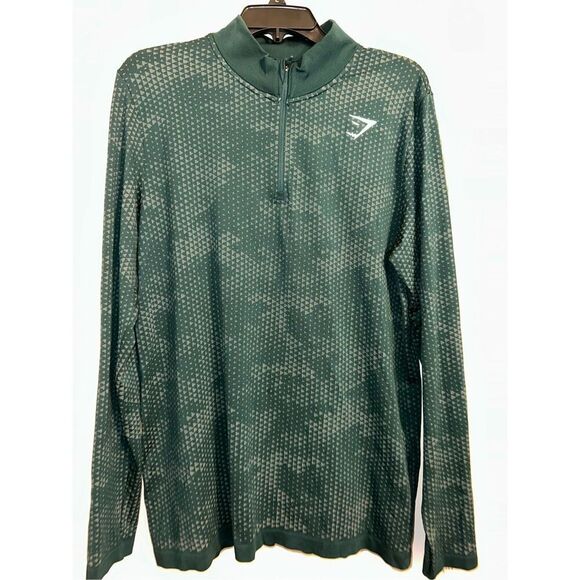 GYMSHARK Jacket Mens Large Slim Green 1/4 Zip Pullover Seamless Sport Gym woodla - Picture 3 of 6